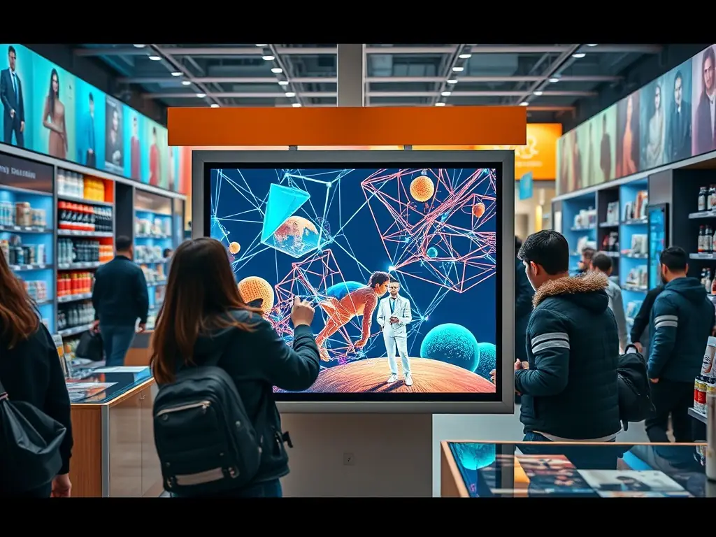 An interactive digital kiosk powered by VISIONPRO 360, allowing users to engage with the displayed content through touch, showcasing the interactive capabilities of the signage.