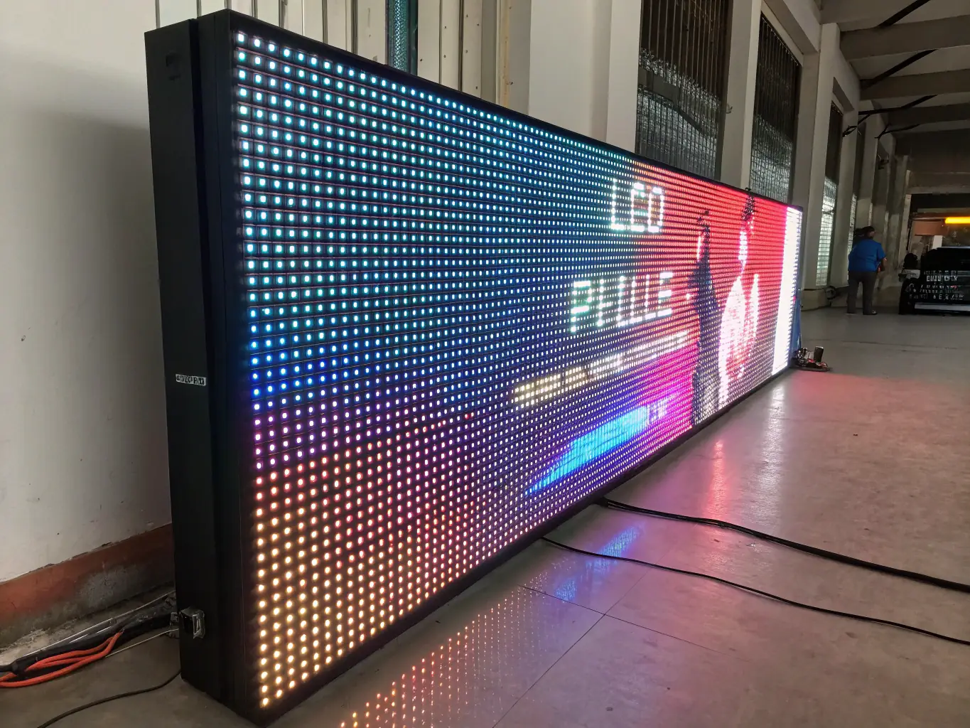 A close-up shot of a high-resolution LED display showcasing vibrant colors and sharp image quality, emphasizing the advanced technology used in VISIONPRO 360's digital signage solutions.