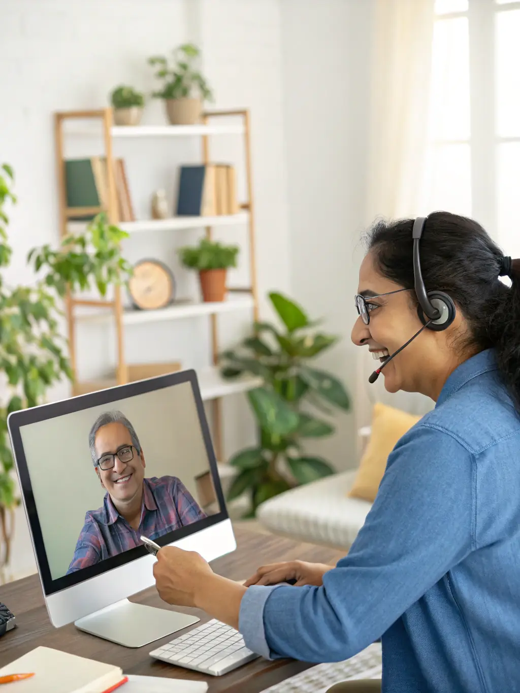 A friendly support agent assisting a client via video call, demonstrating the personalized support and training provided to ensure clients get the most out of their digital signage solutions.