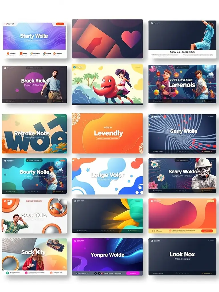 A series of thumbnail images representing various pre-designed digital signage templates for different industries (retail, hospitality, corporate), highlighting the variety and customization options.