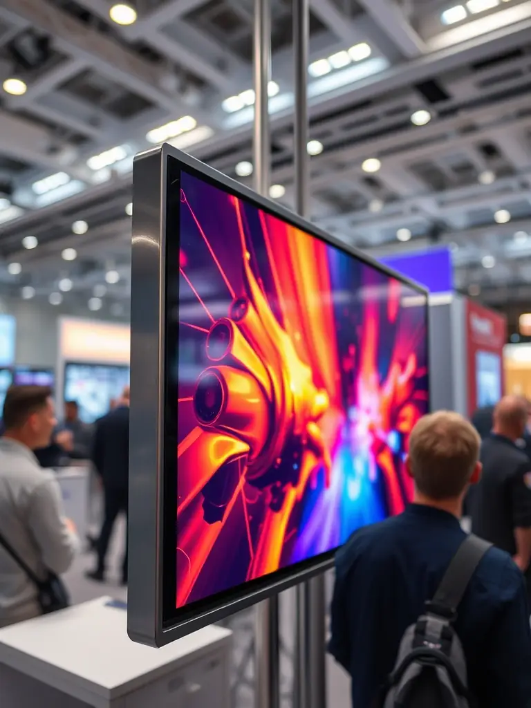 A close-up shot of a high-resolution digital signage display showcasing vibrant colors and sharp details, highlighting its superior image quality for advertising content.